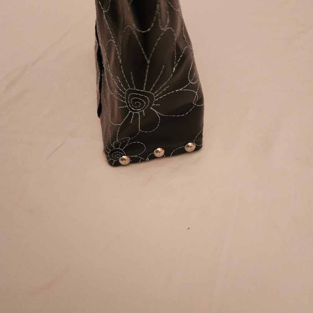 Hardwear By Renee Shoulder Tote Bag Upcycled Wood Rivets Cables Leather Floral - Picture 5 of 11